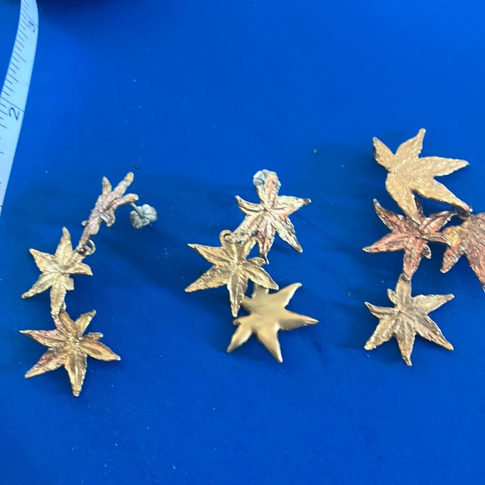 Japanese maple leaf Kyoto cast in bronze, gold leaf pendant, and earrings